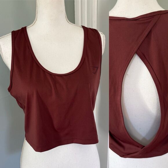 Gymshark Cropped Tank Top Women's Size XL Burnt Red Yoga Work Out - Picture 1 of 5